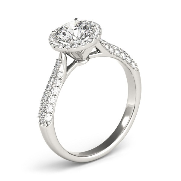 14k White Gold Halo Diamond Engagement Ring with Pave Band (1 1/3 cttw) - alternate view 3