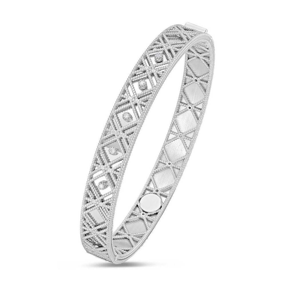14K White Gold Diamond Vannerie Bangle