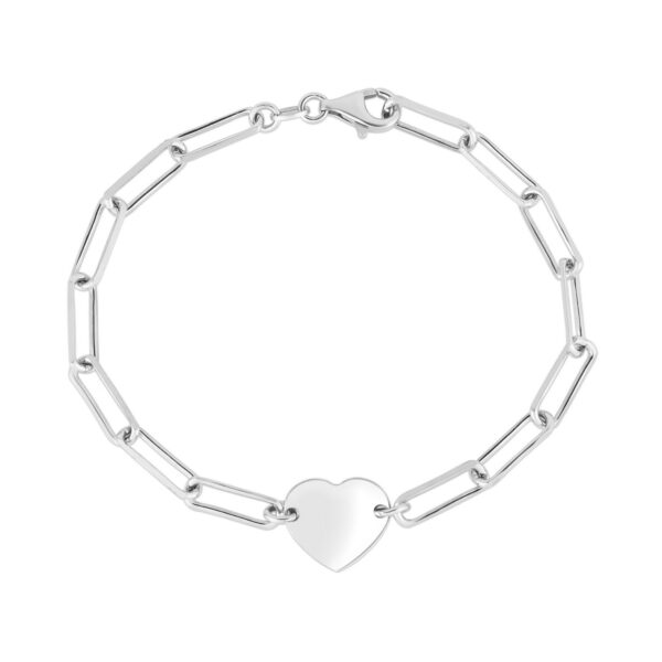Sterling Silver Rhodium Plated Engravable Heart Paperclip Bracelet (2.10 mm) - alternate view 2