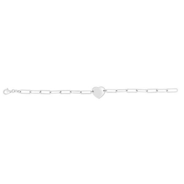Sterling Silver Rhodium Plated Engravable Heart Paperclip Bracelet (2.10 mm) - alternate view 3