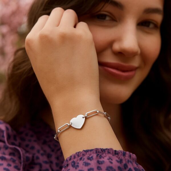 Sterling Silver Rhodium Plated Engravable Heart Paperclip Bracelet (2.10 mm) - alternate view 4