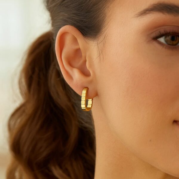 14K Yellow Gold Fancy Oval Hoop Earrings - alternate view 3