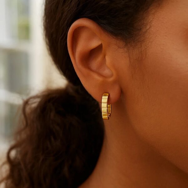 14K Yellow Gold Fancy Oval Hoop Earrings - alternate view 4