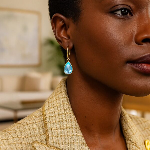 Drop Earrings with Pear-Shaped Blue Topaz Briolettes in 14k Yellow Gold - alternate view 2