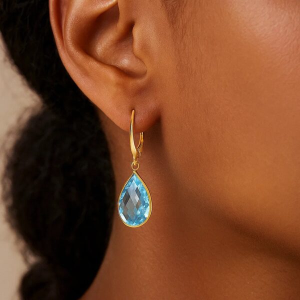 Drop Earrings with Pear-Shaped Blue Topaz Briolettes in 14k Yellow Gold - alternate view 3