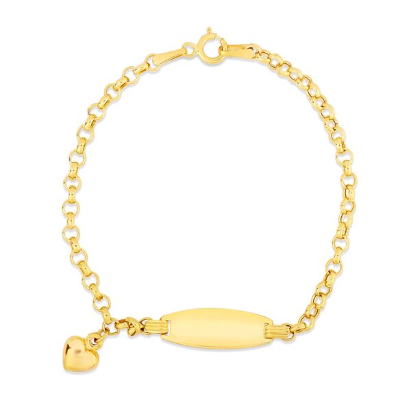 14k Yellow Gold Heart Accented Childrens Cable Chain ID Bracelet (6.35 mm) - alternate view 2