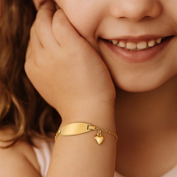 14k Yellow Gold Heart Accented Childrens Cable Chain ID Bracelet (6.35 mm) - alternate view 3