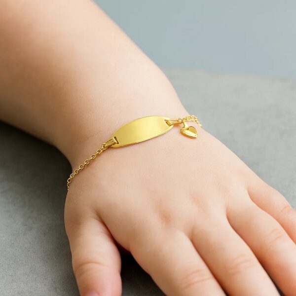 14k Yellow Gold Heart Accented Childrens Cable Chain ID Bracelet (6.35 mm) - alternate view 4