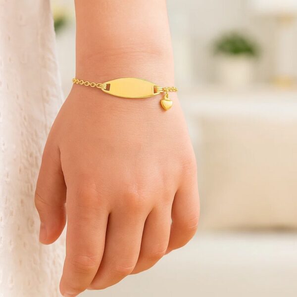 14k Yellow Gold Heart Accented Childrens Cable Chain ID Bracelet (6.35 mm) - alternate view 5