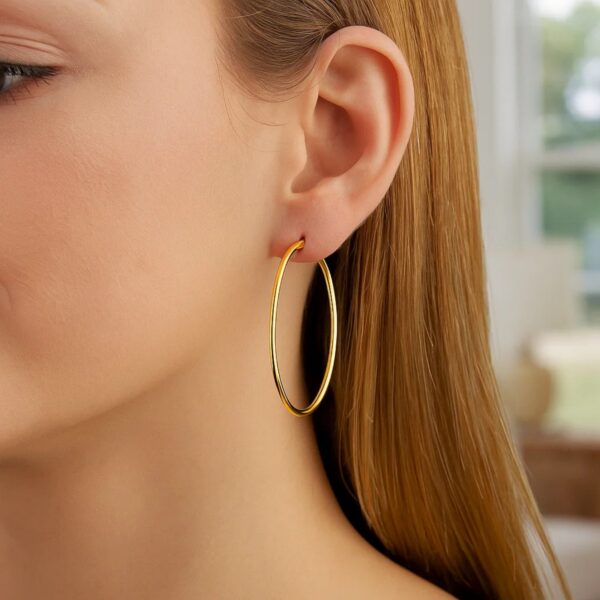 10k Yellow Gold Polished Hoop Earrings (2x45mm) - alternate view 3