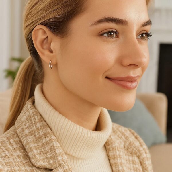 Sterling Silver Rhodium Plated Thin and Small Polished Hoop Earrings (2x10mm) - alternate view 2