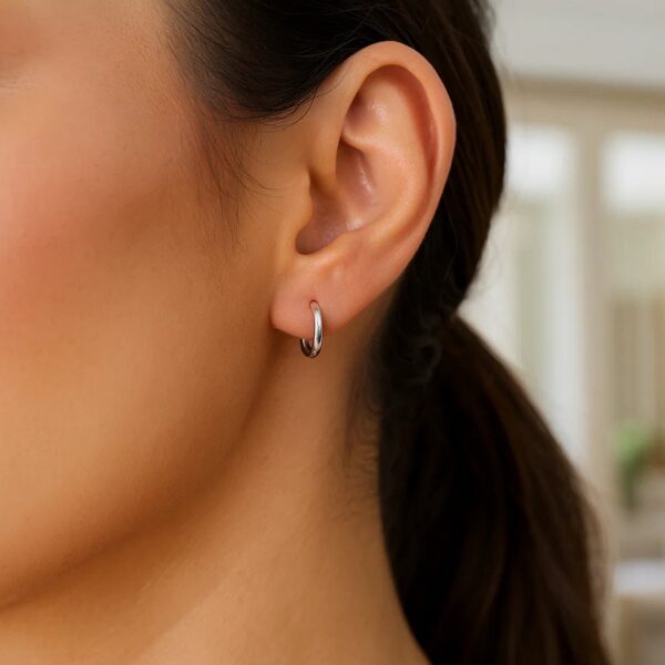 Sterling Silver Rhodium Plated Thin and Small Polished Hoop Earrings (2x10mm) - alternate view 4