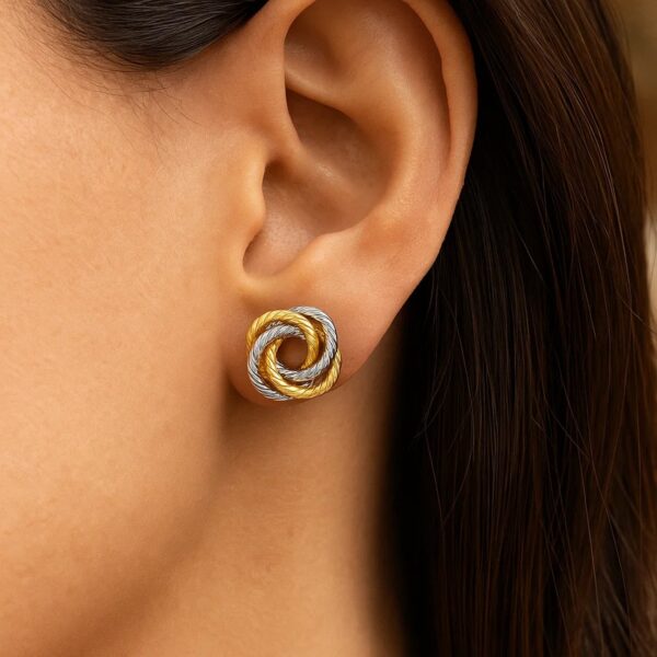 14k Two Tone Gold Love Knot Earrings - Two-Tone Gold - alternate view 2