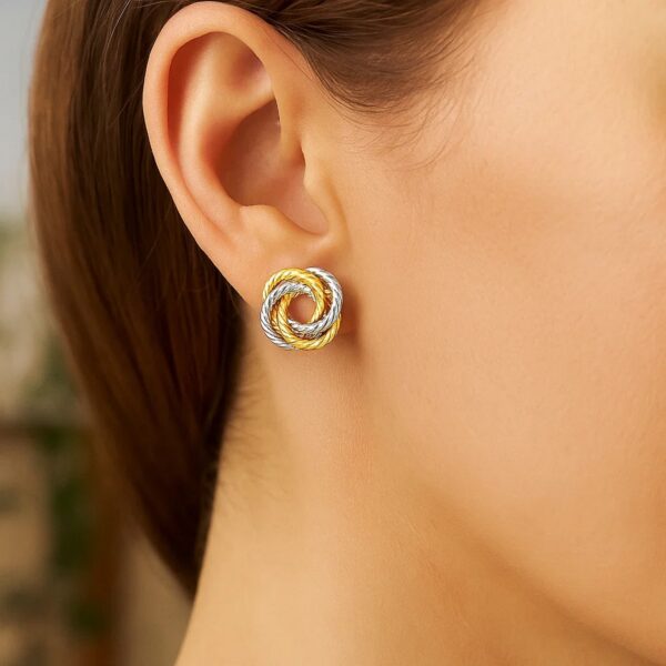 14k Two Tone Gold Love Knot Earrings - Two-Tone Gold - alternate view 3
