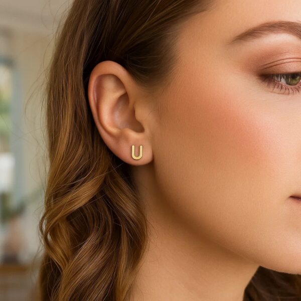 14K Yellow Gold Yours Truly Initial U Stud Earrings - alternate view 2