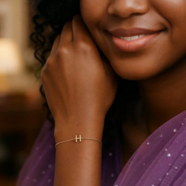 14K Yellow Gold Mini Initial H Bracelet - alternate view 3