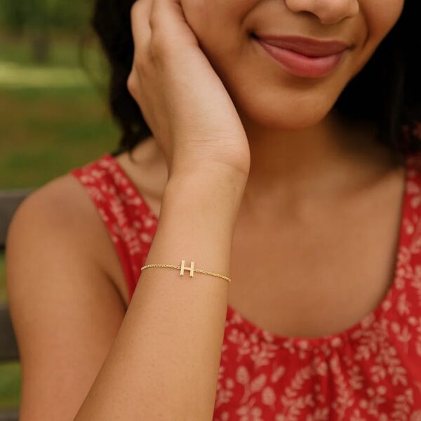 14K Yellow Gold Mini Initial H Bracelet - alternate view 4