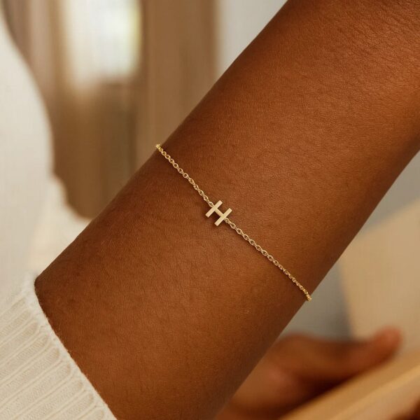 14K Yellow Gold Mini Initial H Bracelet - alternate view 5