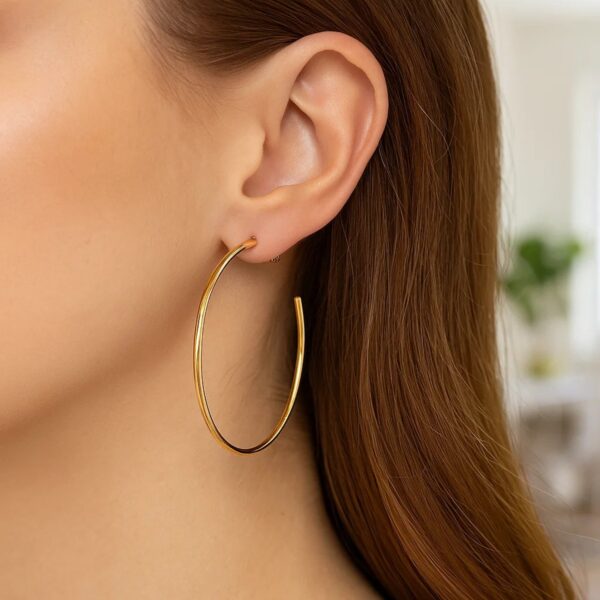 14k Yellow Gold Polished Hoop Earrings(1.5x50mm) - alternate view 3