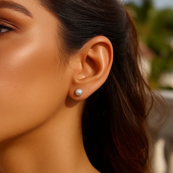 14k White Gold Ball Earrings with Crystal Cut Texture(5mm) - alternate view 2