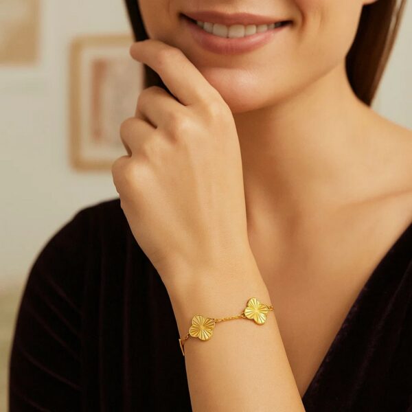 14K Yellow Gold Clover Bracelet - alternate view 3