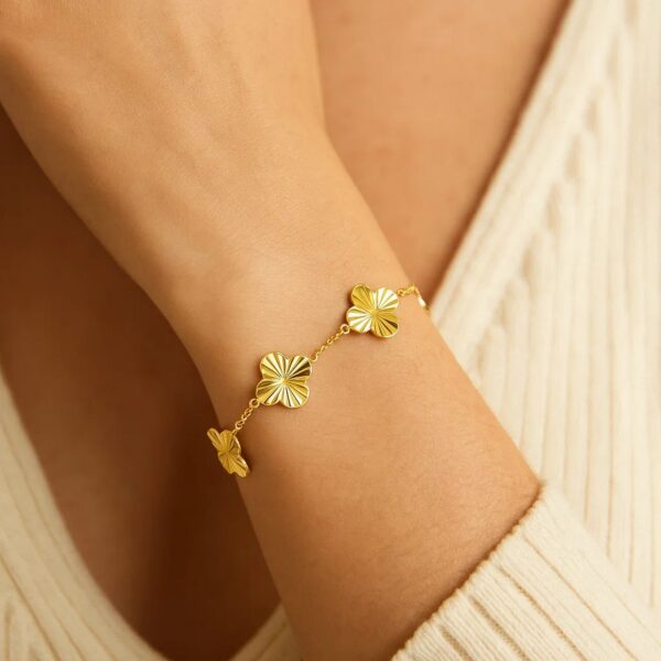 14K Yellow Gold Clover Bracelet - alternate view 4