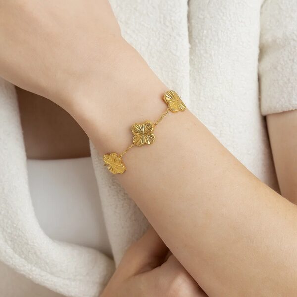 14K Yellow Gold Clover Bracelet - alternate view 5