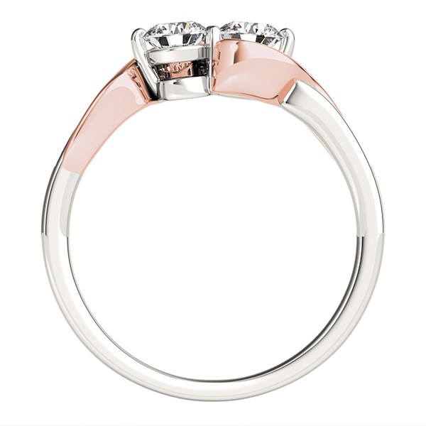 14k White And Rose Gold Round Two Diamond Curved Band Ring (5/8 cttw) - White &amp; Rose Gold - alternate view 2
