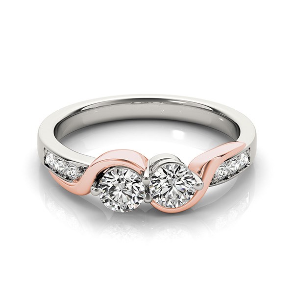 14k White And Rose Gold Round Two Diamond Curved Band Ring (5/8 cttw) - White &amp; Rose Gold - alternate view 3