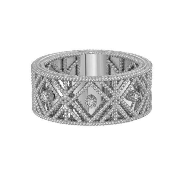 14K White Gold Textured Diamond Shape Fancy Ring - alternate view 2