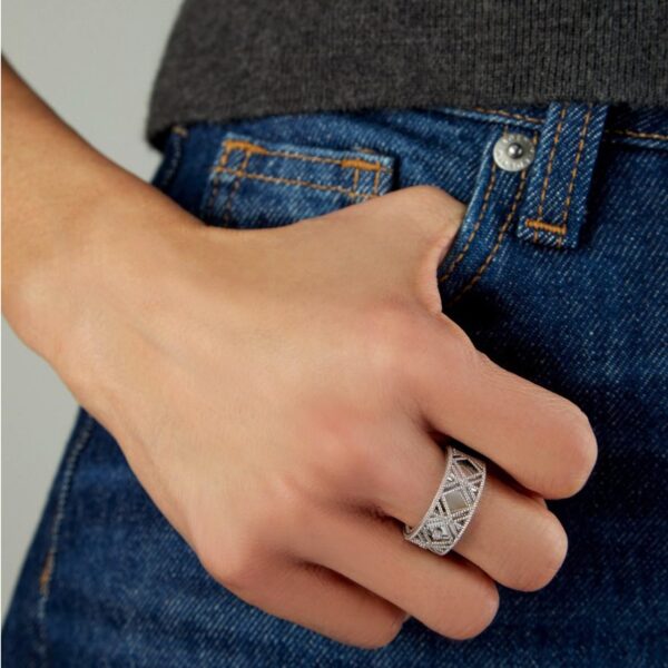 14K White Gold Textured Diamond Shape Fancy Ring - alternate view 3
