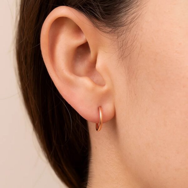14k Rose Gold Petite Polished Round Hoop Earrings - alternate view 3