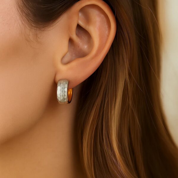 14k Two-Tone Gold Diamond Cut and Interlaced Style Hoop Earrings - alternate view 2