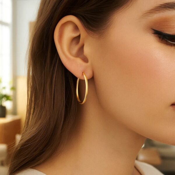 10k Yellow Gold Polished Hoop Earrings (1.5x25mm) - alternate view 2