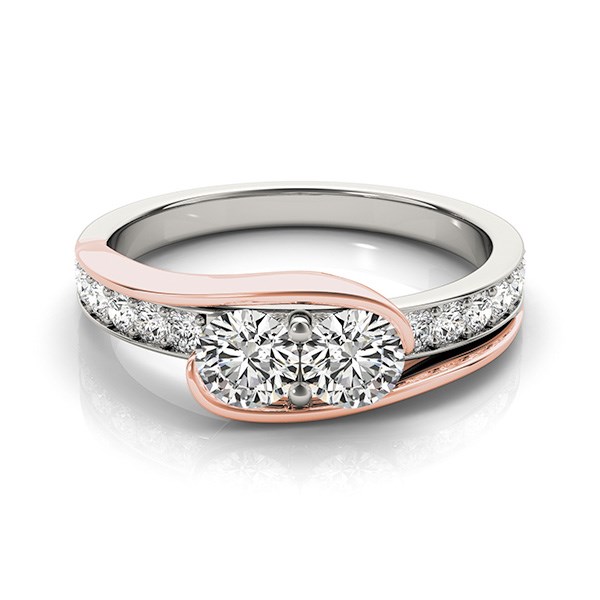 Two Stone Diamond Ring in 14k White And Rose Gold (3/4 cttw) - White &amp; Rose Gold - alternate view 2