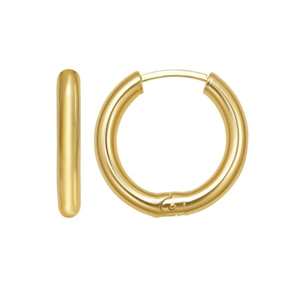 14K Yellow Gold Polished Round Hinged Hoop Earrings - alternate view 2
