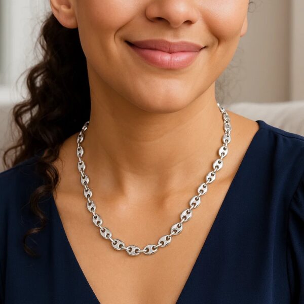 Sterling Silver Rhodium Plated Lite Puffed Mariner Chain (6.40 mm) - alternate view 4