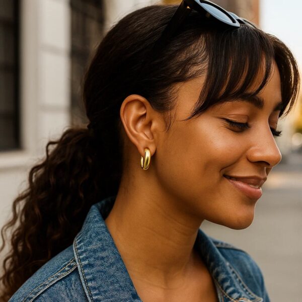 Sterling Silver Yellow Gold Plated Round Hoop Earrings - alternate view 3