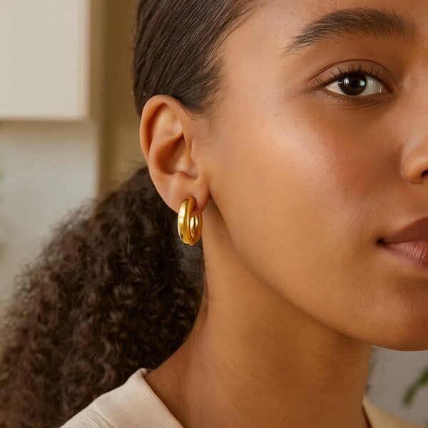 Sterling Silver Yellow Gold Plated Round Hoop Earrings - alternate view 5