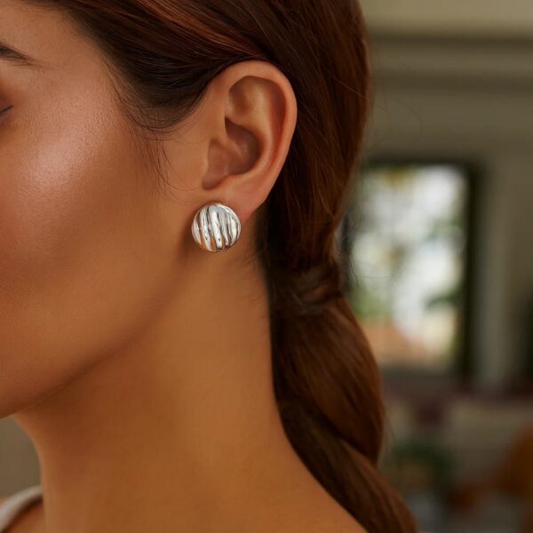 Sterling Silver Sculpted Domed Disc Stud Earrings - alternate view 3