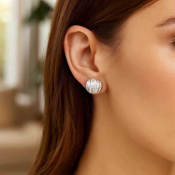 Sterling Silver Sculpted Domed Disc Stud Earrings - alternate view 4