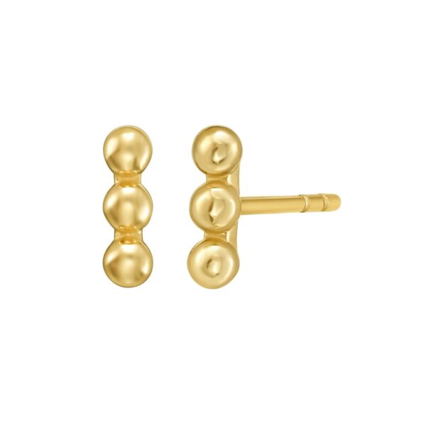 14K Yellow Gold Beaded Bar Post Earrings - alternate view 2