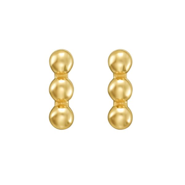 14K Yellow Gold Beaded Bar Post Earrings - alternate view 3