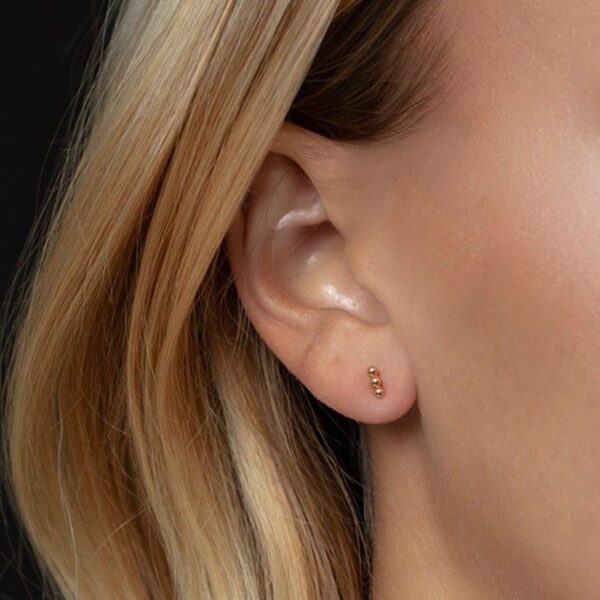 14K Yellow Gold Beaded Bar Post Earrings - alternate view 4