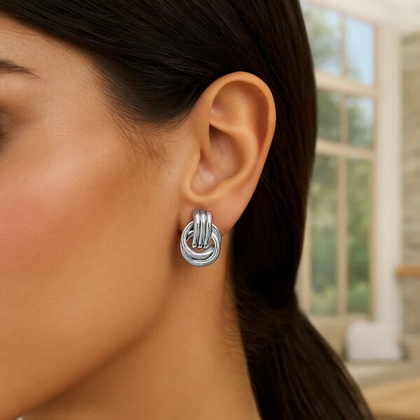 Polished Love Knot Earrings with Interlocking Rings in Sterling Silver(15mm) - alternate view 2