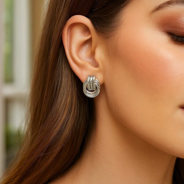 Polished Love Knot Earrings with Interlocking Rings in Sterling Silver(15mm) - alternate view 3