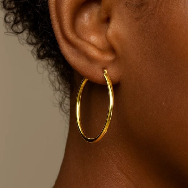 10k Yellow Gold Polished Hoop Earrings (3x40mm) - alternate view 3