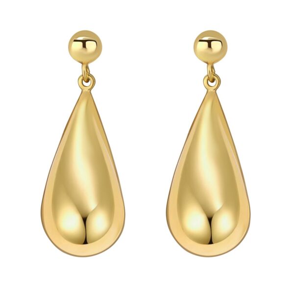 Sterling Silver Yellow Gold Plated Puffed Teardrop Dangle Earrings - alternate view 2