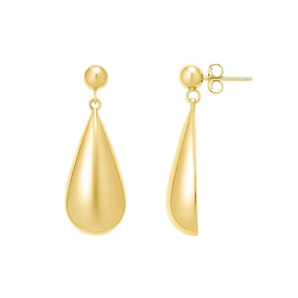 Sterling Silver Yellow Gold Plated Puffed Teardrop Dangle Earrings - alternate view 3