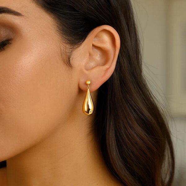 Sterling Silver Yellow Gold Plated Puffed Teardrop Dangle Earrings - alternate view 5